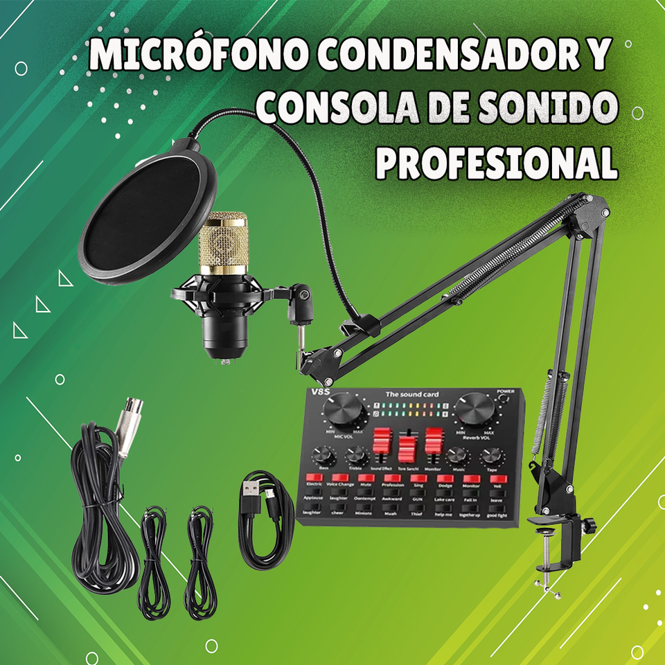 CONSOLA DE SONIDO V8 + MICROFONO CONDENSADOR🎙️