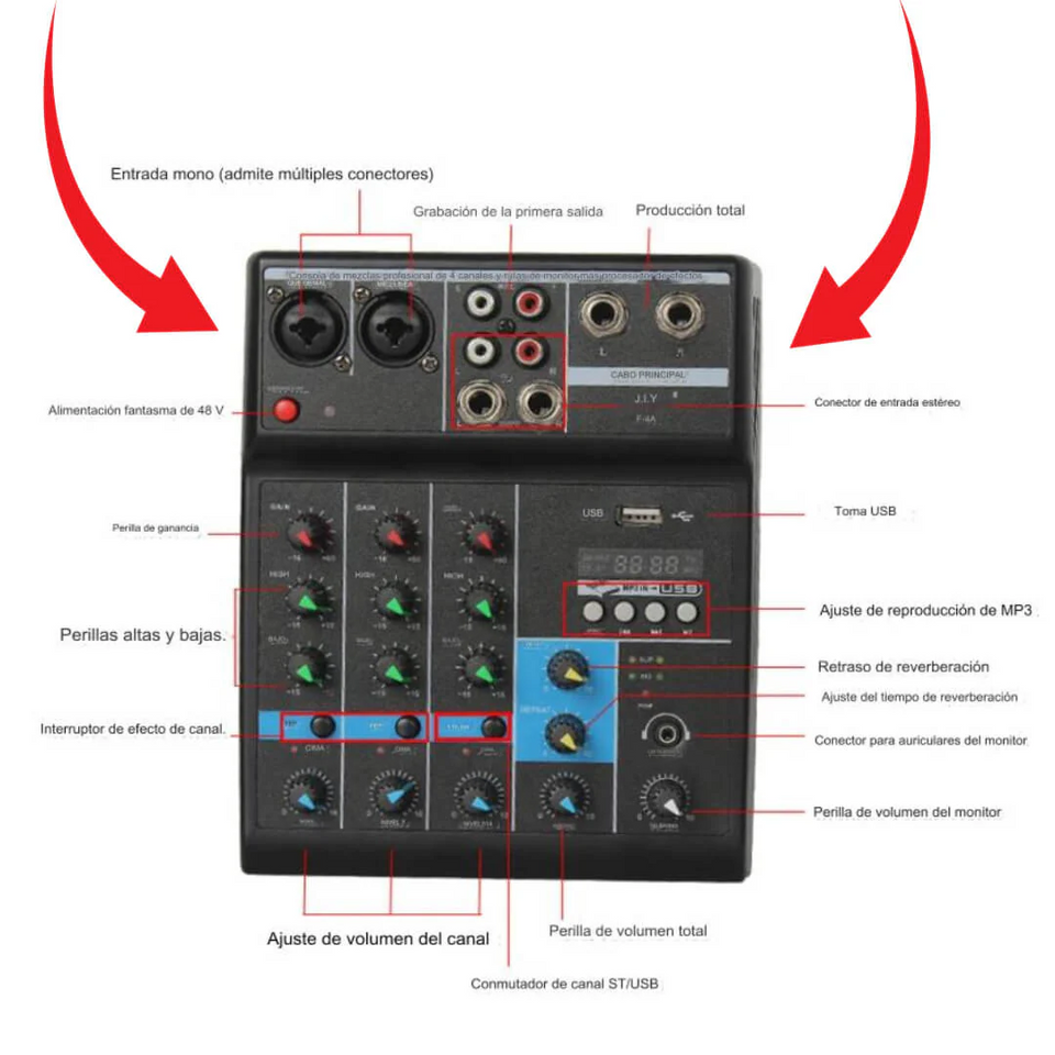 Consola de Sonido Profesional 4 Canales mixer