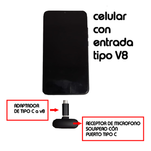 Adaptador de Tipo C a V8 para micrófono y audio