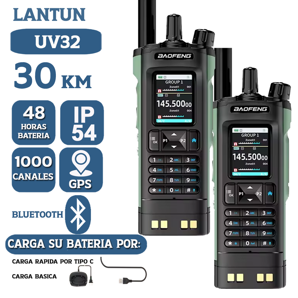 Radio Walkie UV32: 30km GPS Bluetooth