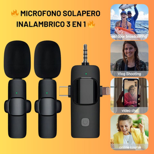 Micrófono Solapero Inalámbrico  3 en 1